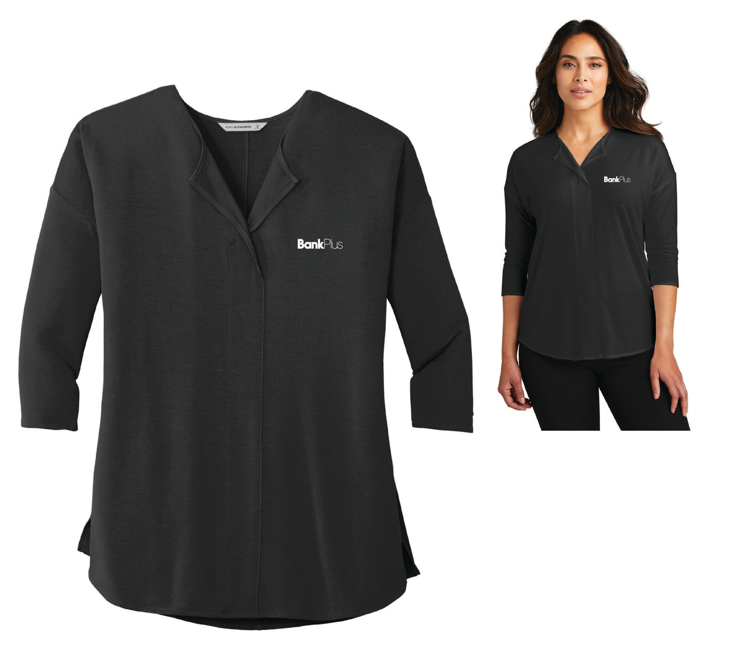 (New Hire) Ladies 3/4-Sleeve Soft Split Neck Top - Black